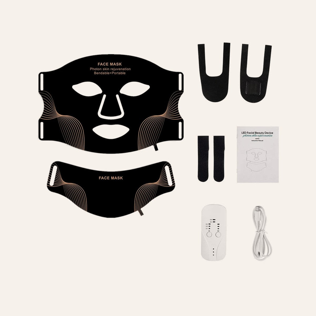 Masque Facial LED En Silicone Avec Cou, 7 Couleurs, Photon Rouge, Lumière Infrarouge, Thérapie, Flexible, Réparation De La Peau, Utilisation Sans Fil