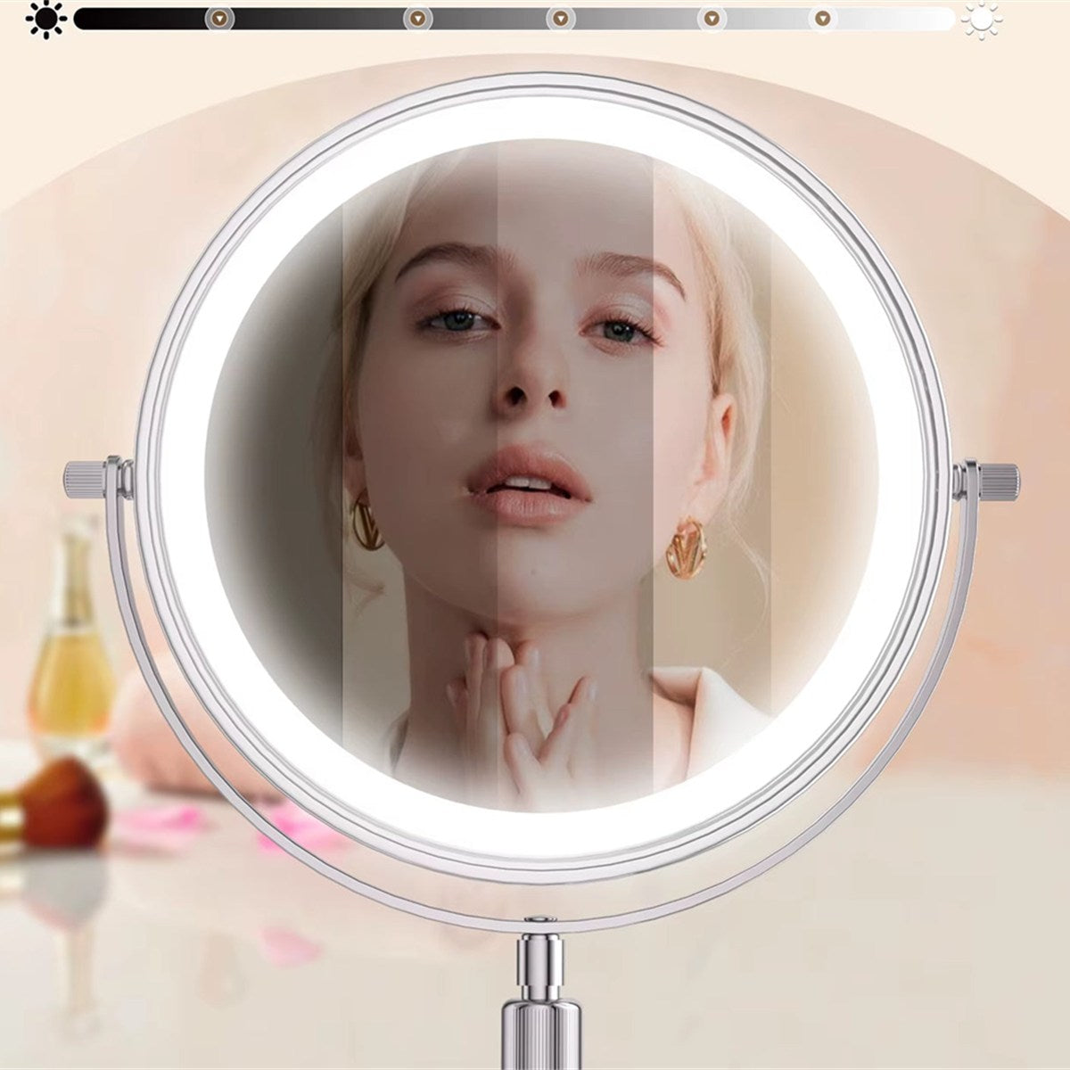 Miroir De Maquillage Debout Avec Lampe Lumineuse, Luminosité Réglable, Grossissement 10X, 3 Lumières Pour Documents, Recommandé, Miroir Cosmétique, 8 Po