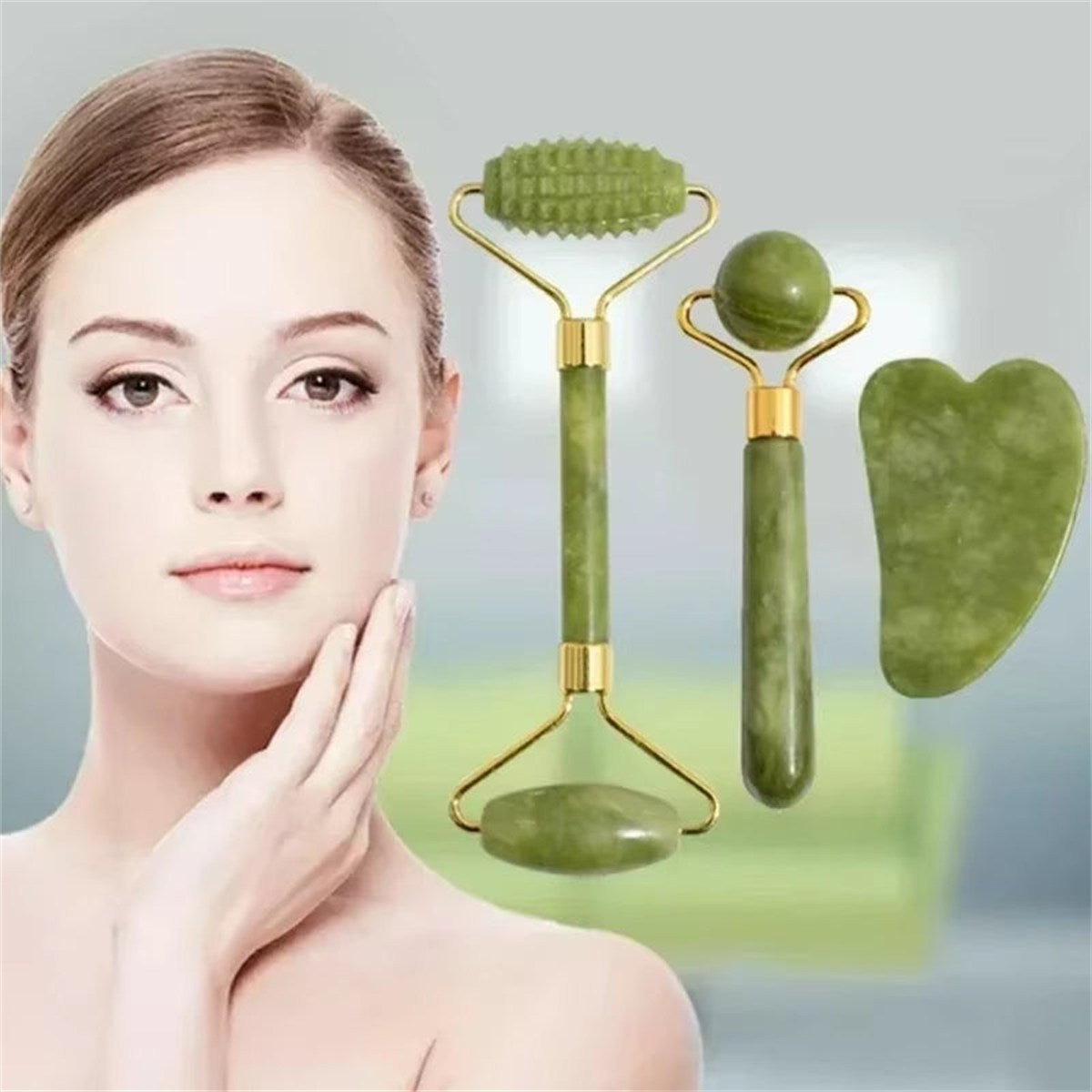 Rouleau De Jade Naturel Pour Le Visage Gua Sha, Pierre Naturelle, Masseur De Corps Et De Cou, Points D'Acupuncture, Soins Oculaires, Spa, Outils De Massage, Lifting Du Visage