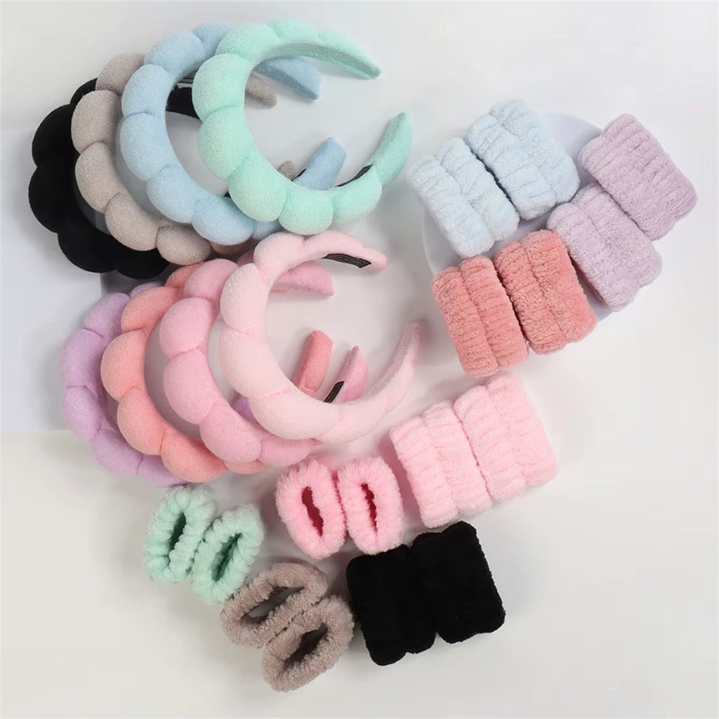 1/3 Pièces Mode Microfibre Lavage Bracelets Chouchous Gonflé Bandeau Spa Bulle Bandeau Pour Laver Le Visage Maquillage Douche Soins De La Peau