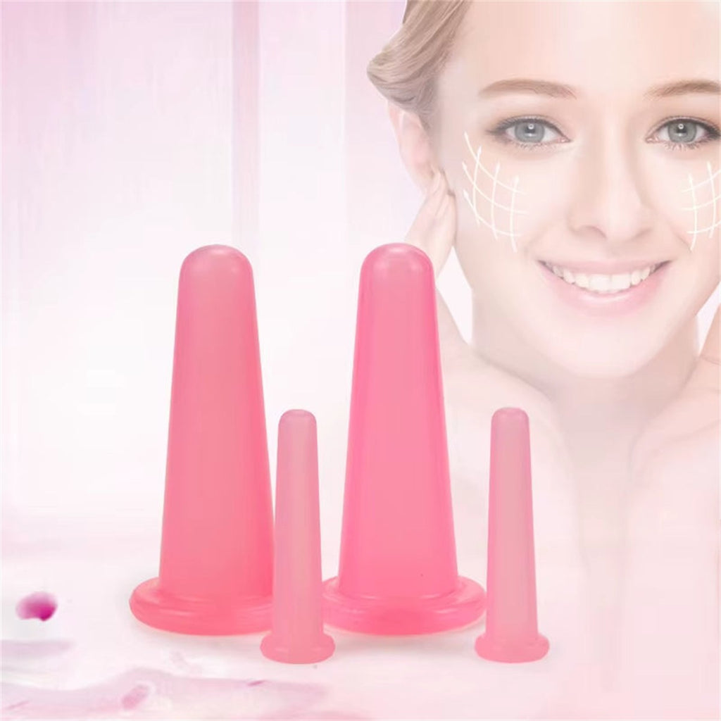 Ensemble De Ventouses Faciales En Silicone, Kit De Tasses De Massage Sous Vide, Tasse De Massage Du Visage En Silicone Naturel, Outil De Beauté Anti-Âge 4 Pièces